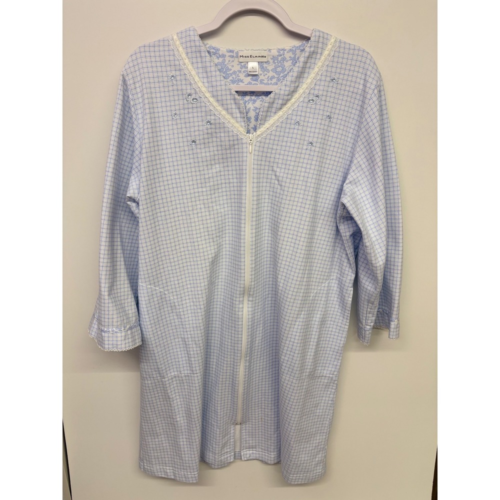 Cottagecore Grannycore Nightgown Zip Lace L Blue Gingham Halloween Costume